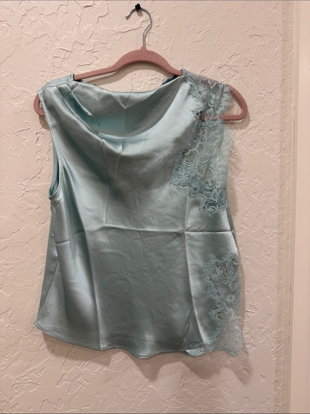 LOFT Light Aqua Satin Lace-Trim Camisole